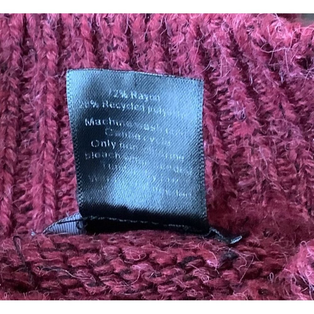 Ann Taylor Womens Burgundy Turtleneck Sweater Petite L Textured Checkered Knit - Picture 6 of 6